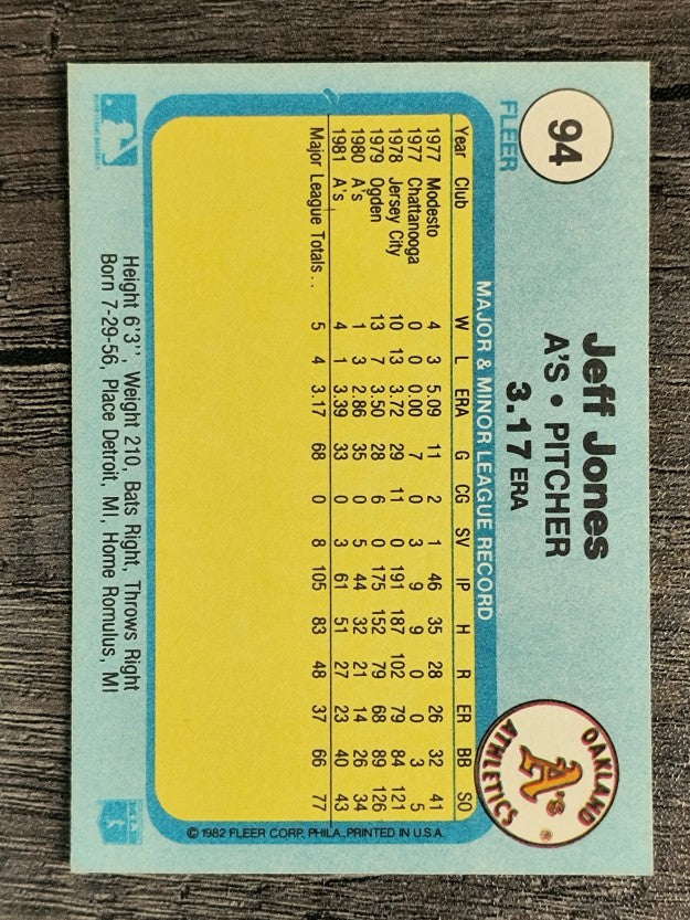 1982 Fleer #94 Jeff Jones