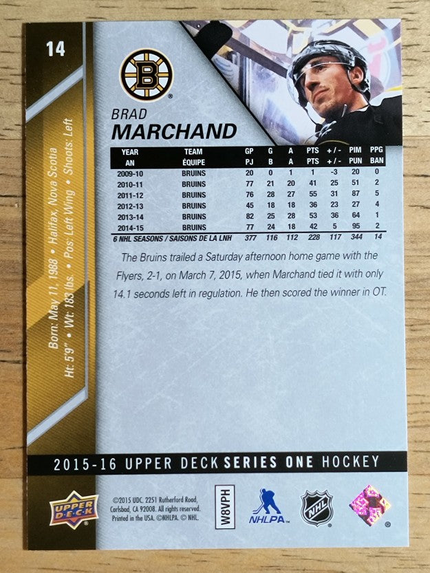 2015-16 Upper Deck #14 Brad Marchand