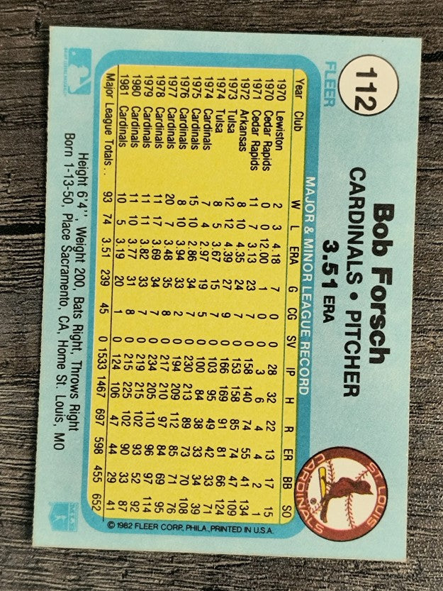 1982 Fleer #112 Bob Forsch