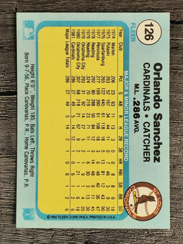 1982 Fleer #126 Orlando Sanchez
