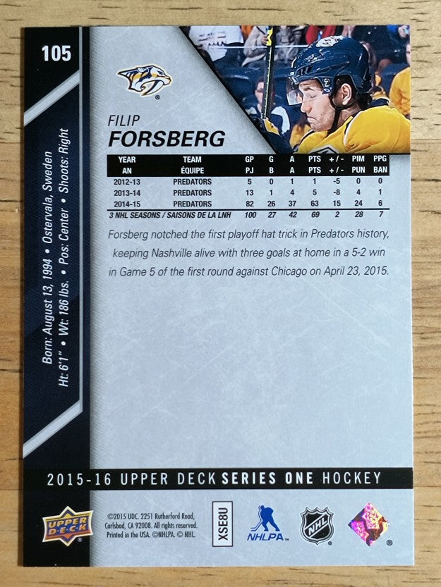 2015-16 Upper Deck #105 Filip Forsberg