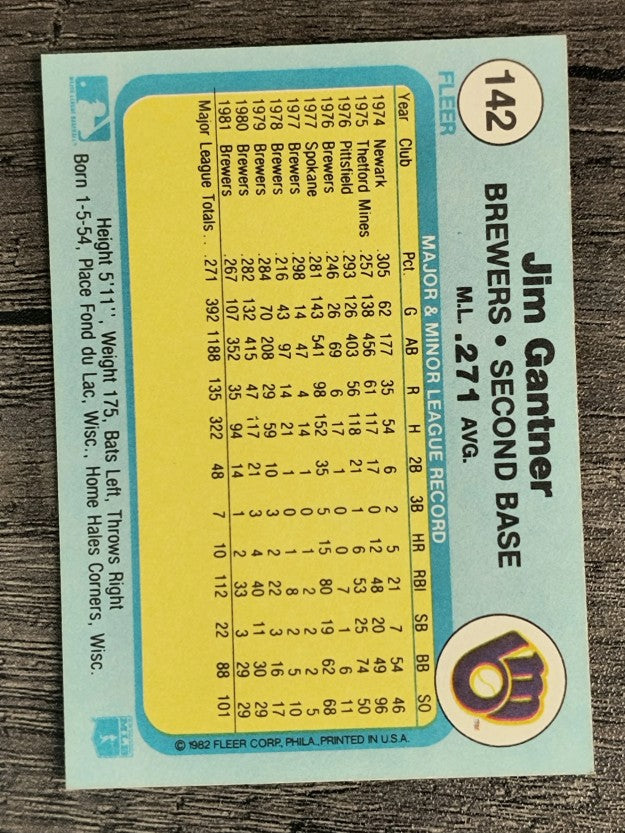 1982 Fleer #142 Jim Gantner