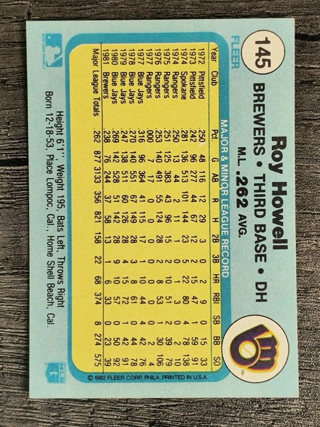 1982 Fleer #145 Roy Howell