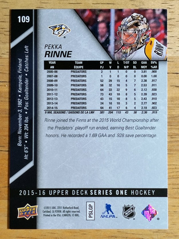 2015-16 Upper Deck #109 Pekka Rinne