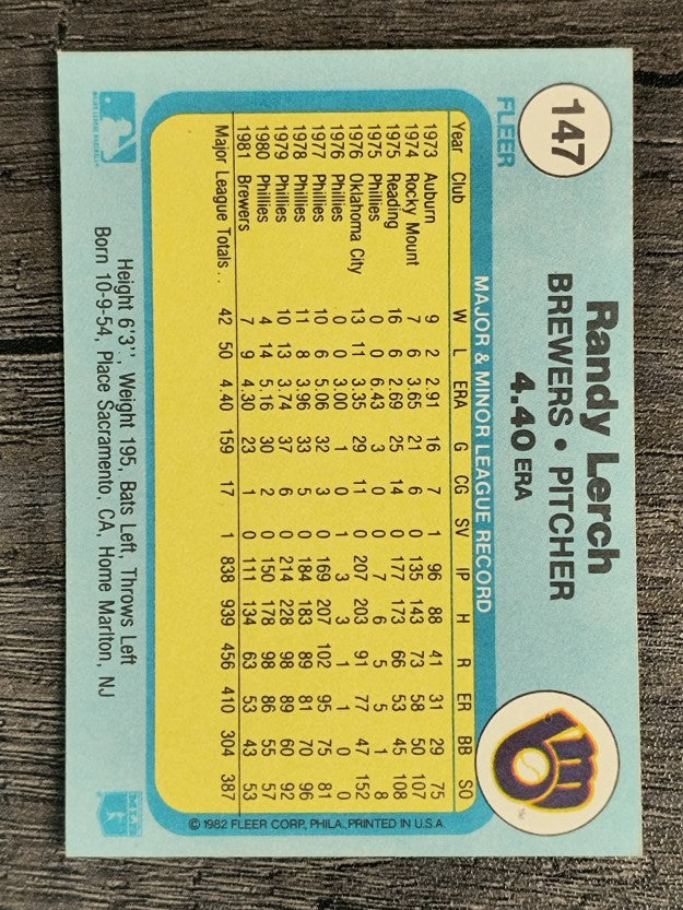 1982 Fleer #147 Randy Lerch