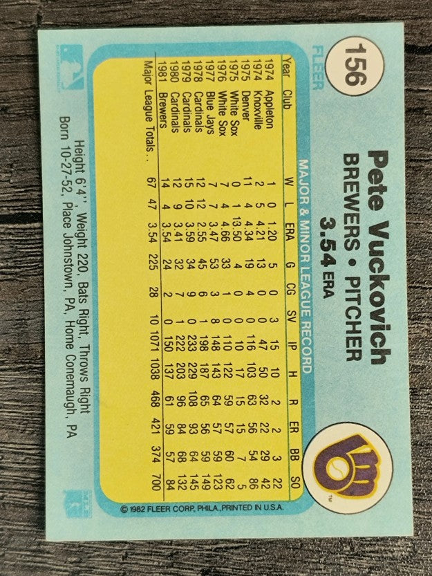 1982 Fleer #156 Pete Vuckovich
