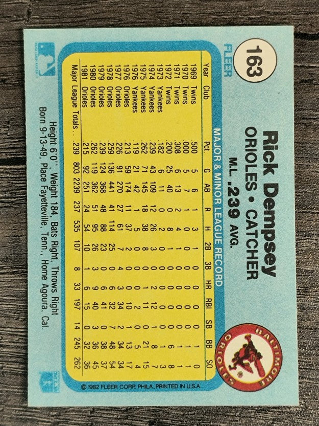1982 Fleer #163 Rick Dempsey