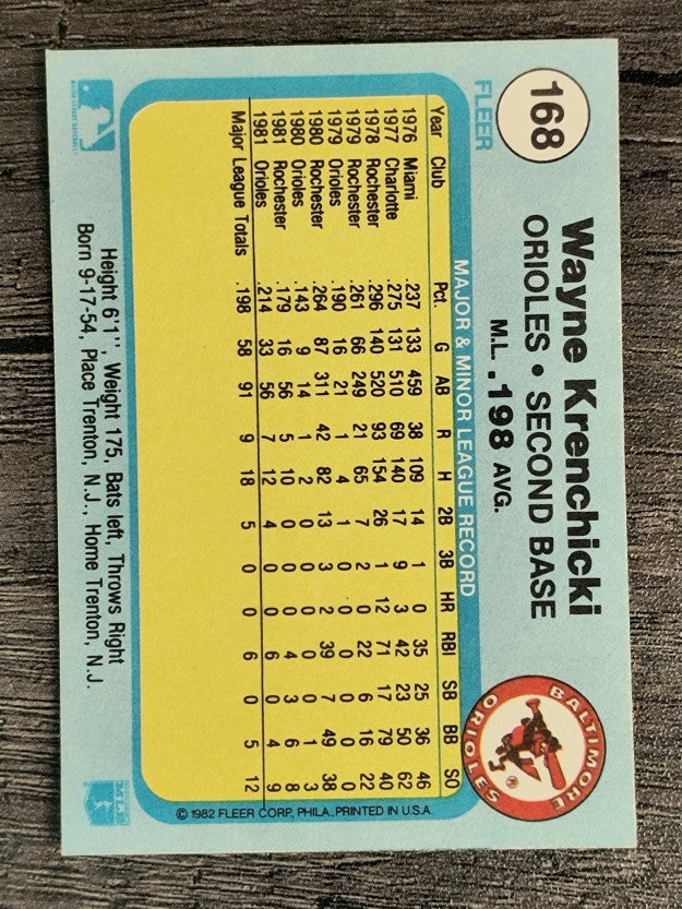 1982 Fleer #168 Wayne Krenchicki