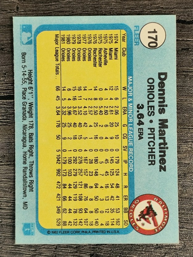 1982 Fleer #170 Dennis Martinez