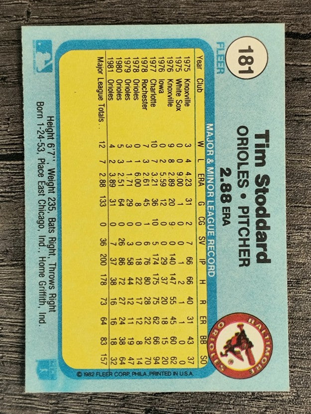 1982 Fleer #181 Tim Stoddard