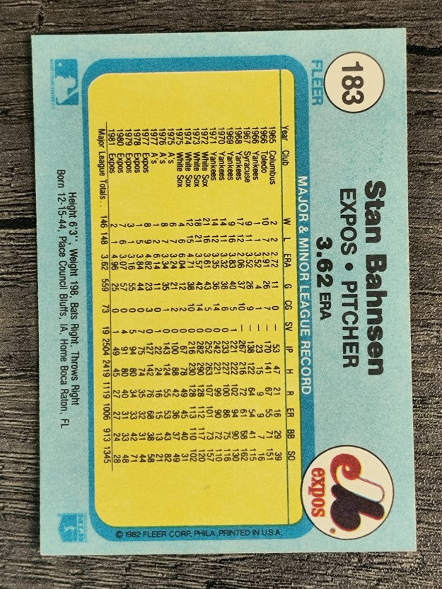 1982 Fleer #183 Stan Bahnsen