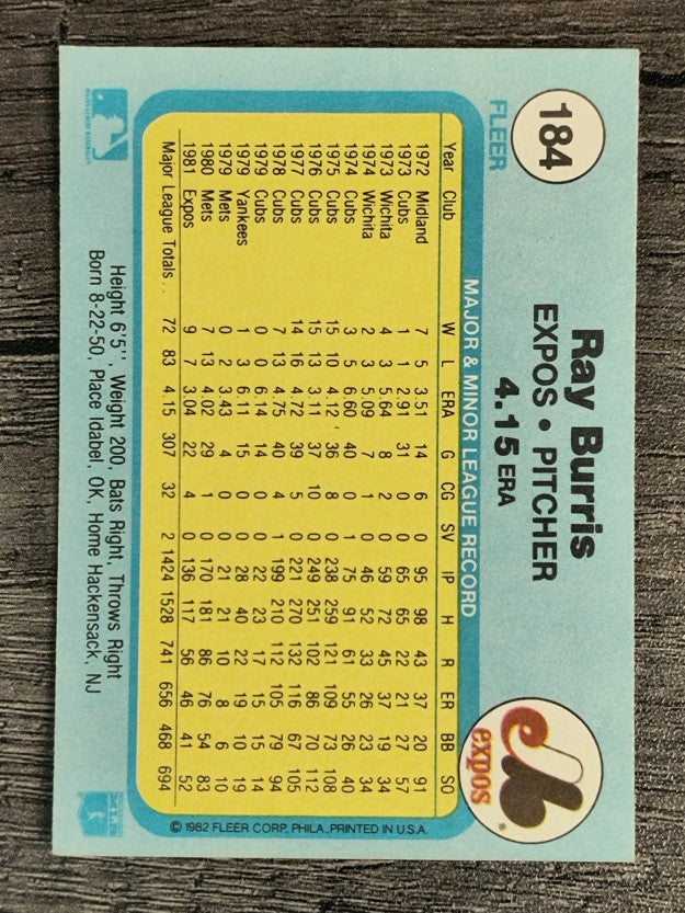 1982 Fleer #184 Ray Burris