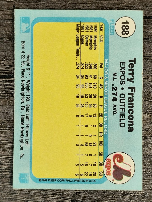 1982 Fleer #188 Terry Francona RC