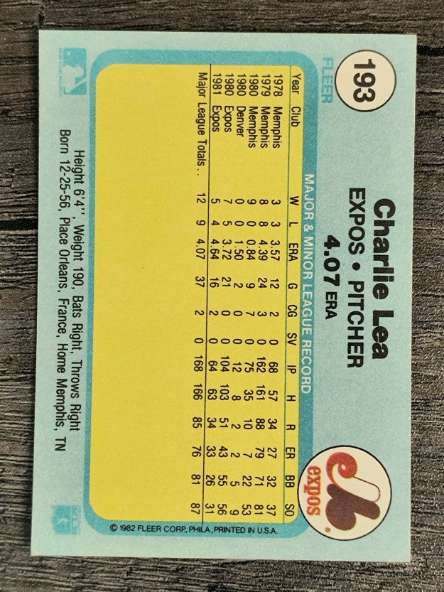 1982 Fleer #193 Charlie Lea