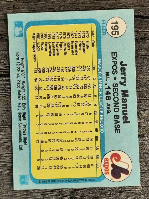 1982 Fleer #195 Jerry Manuel