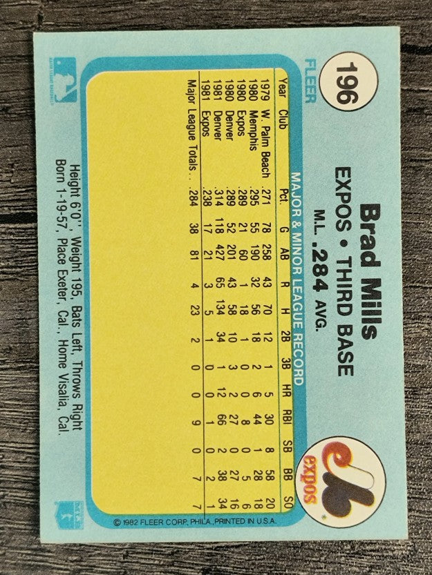 1982 Fleer #196 Brad Mills