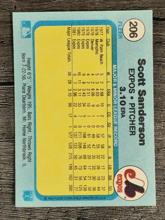 1982 Fleer #206 Scott Sanderson