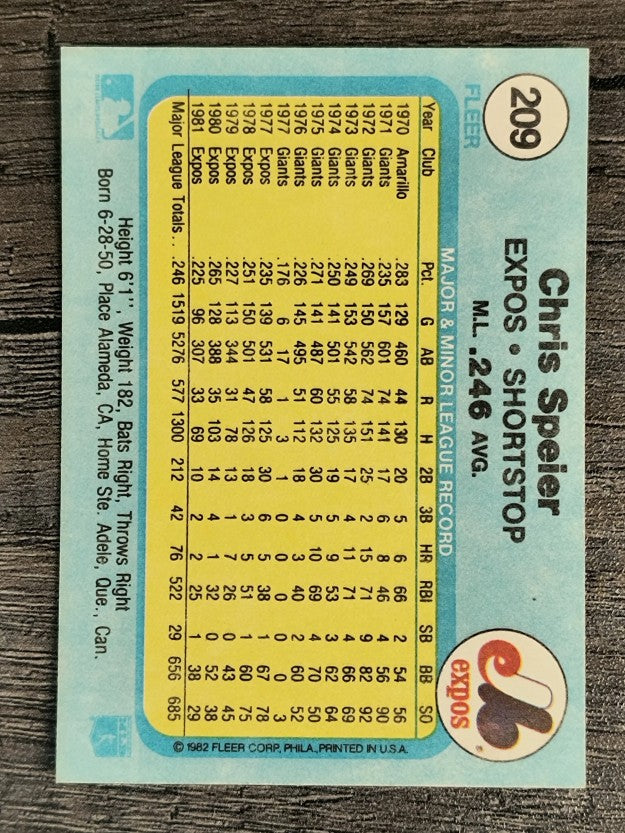 1982 Fleer #209 Chris Speier