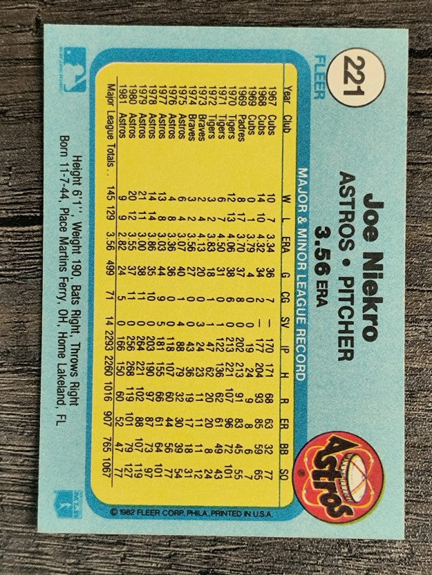 1982 Fleer #221 Joe Niekro