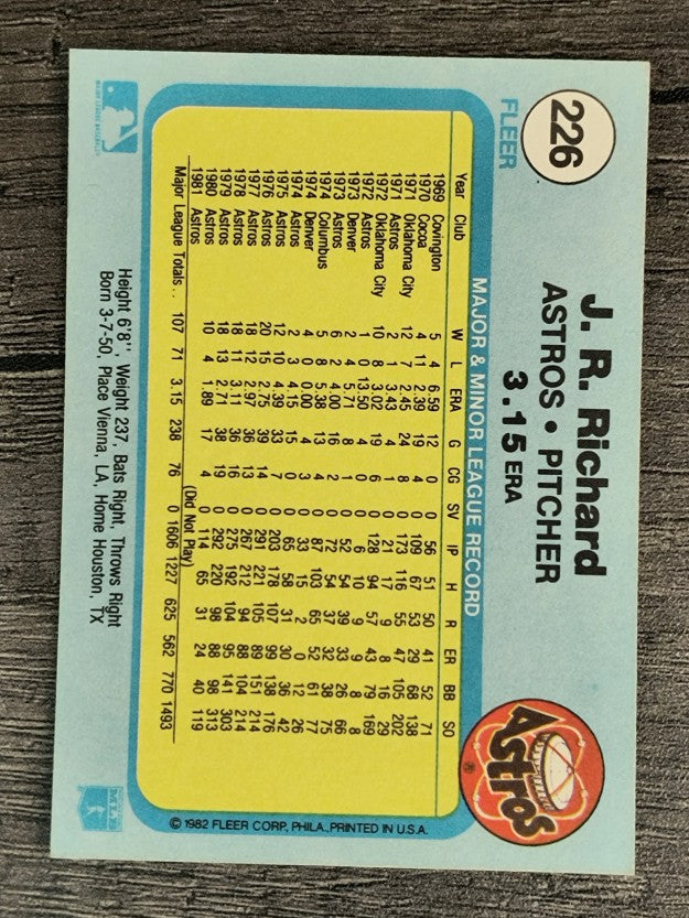 1982 Fleer #226 J.R. Richard