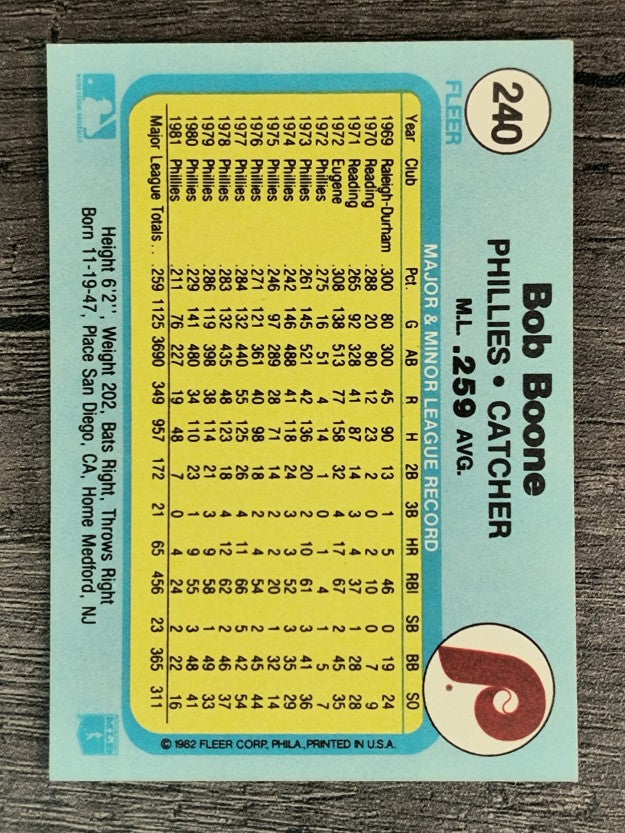 1982 Fleer #240 Bob Boone