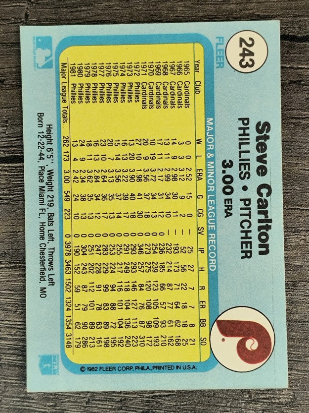 1982 Fleer #243 Steve Carlton