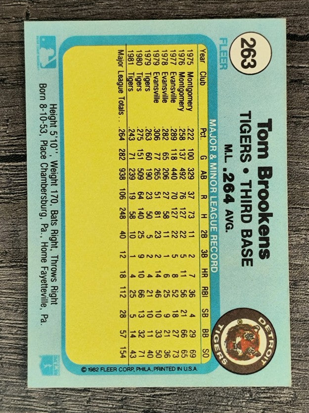 1982 Fleer #263 Tom Brookens