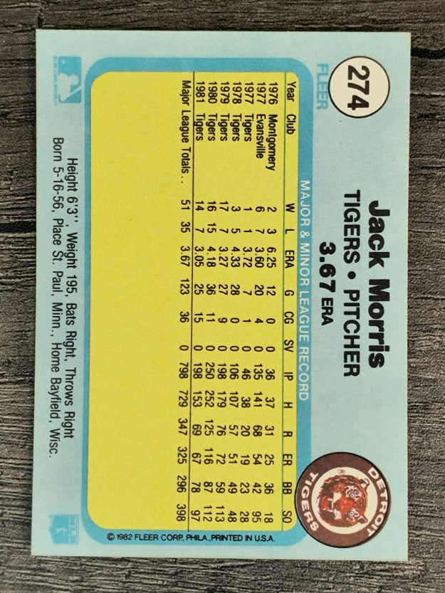 1982 Fleer #274 Jack Morris