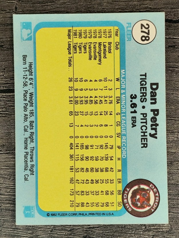 1982 Fleer #278 Dan Petry