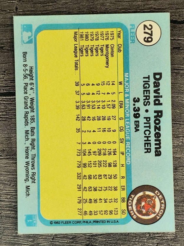 1982 Fleer #279 Dave Rozema