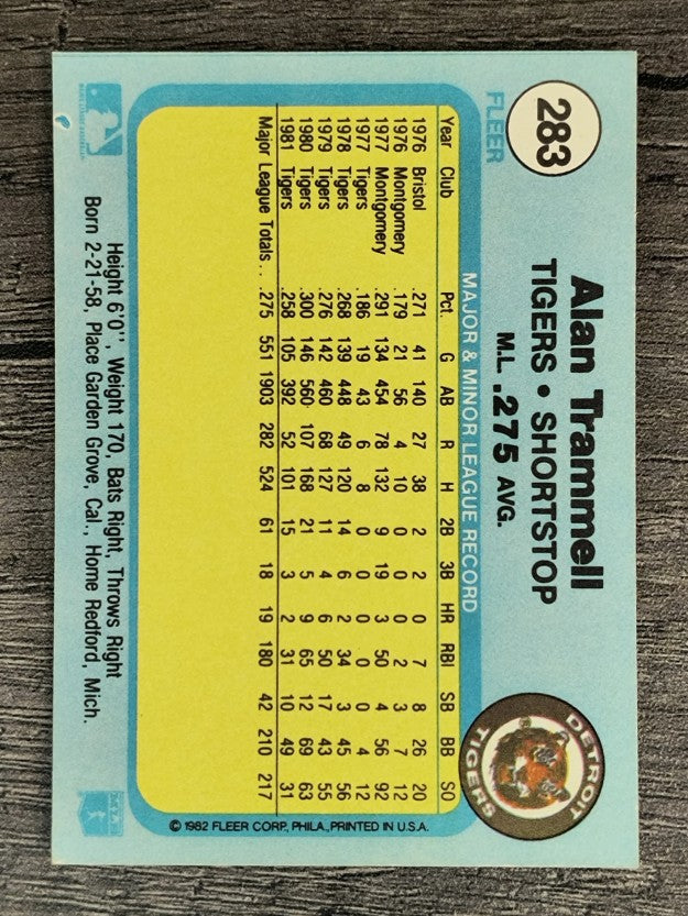 1982 Fleer #283 Alan Trammell