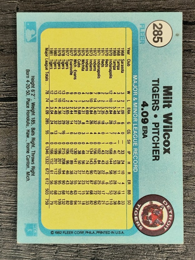 1982 Fleer #285 Milt Wilcox