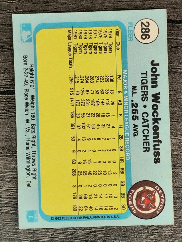 1982 Fleer #286 John Wockenfuss