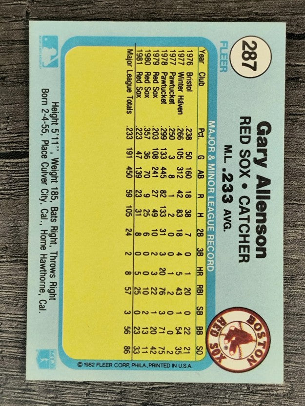1982 Fleer #287 Gary Allenson