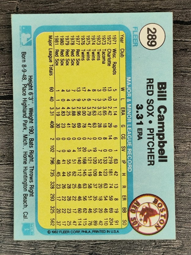 1982 Fleer #289 Bill Campbell