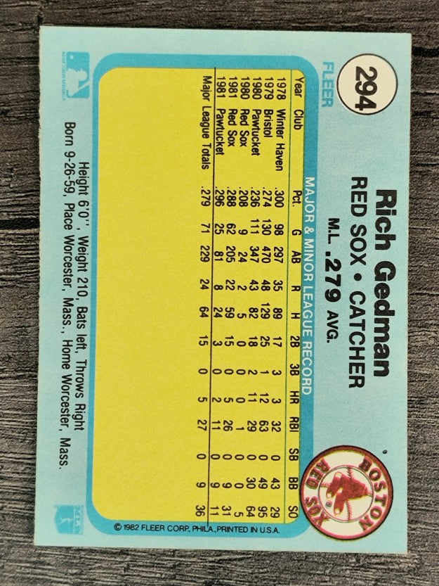 1982 Fleer #294 Rich Gedman