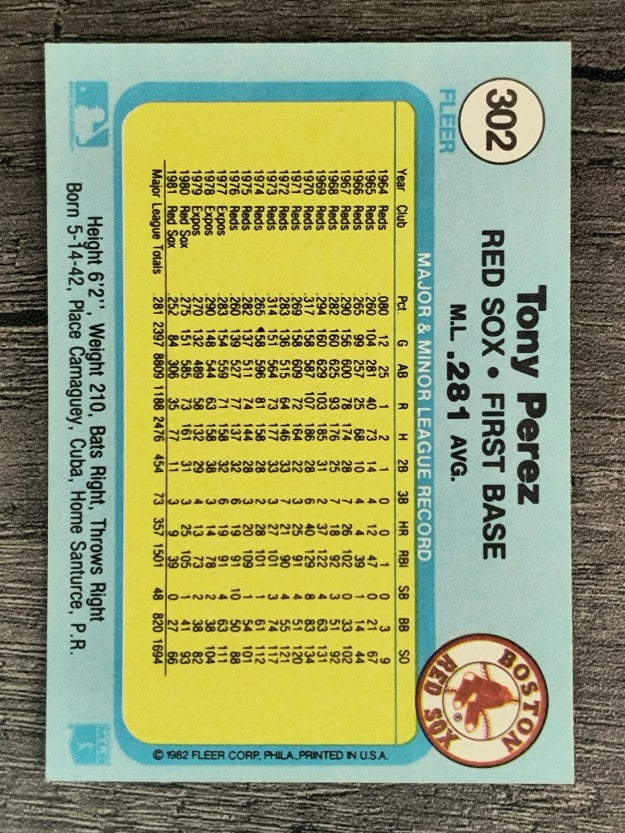 1982 Fleer #302 Tony Perez