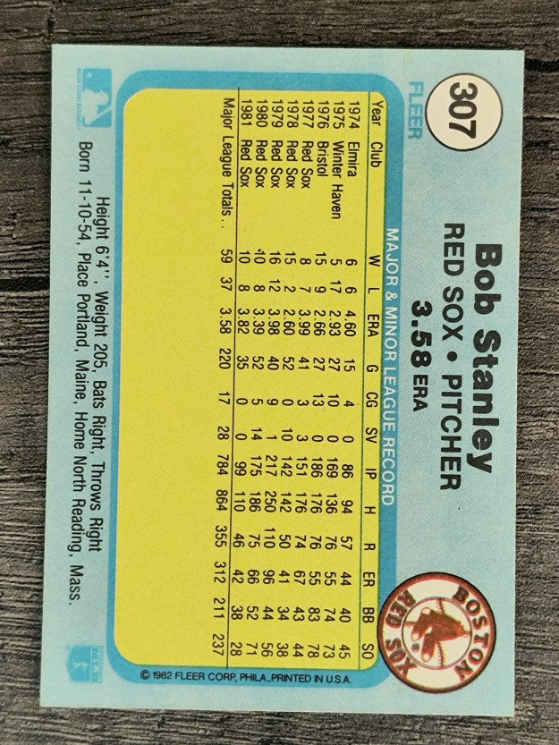 1982 Fleer #307 Bob Stanley