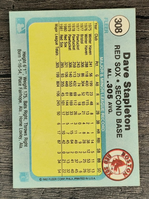 1982 Fleer #308 Dave Stapleton
