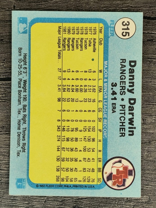 1982 Fleer #315 Danny Darwin