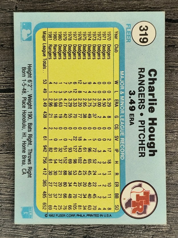 1982 Fleer #319 Charlie Hough