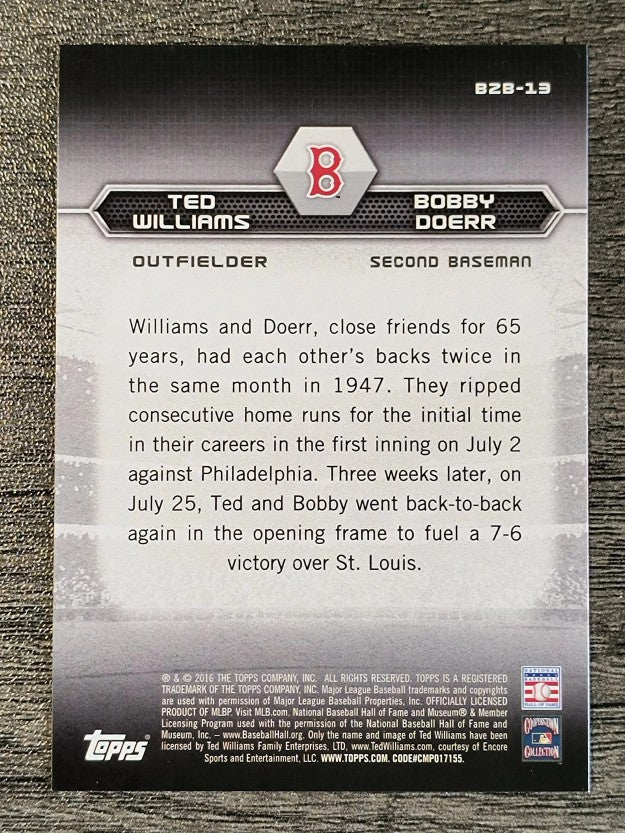 2016 Topps Back to Back #B2B13 Bobby Doerr/Ted Williams