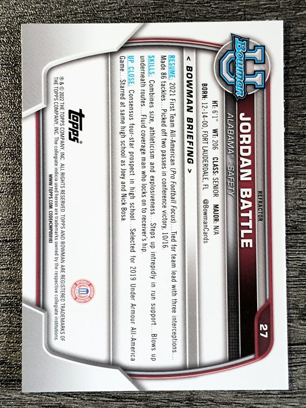 2022 Bowman Chrome University Refractors #27 Jordan Battle
