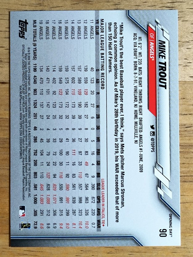 2020 Topps Opening Day #90 Mike Trout