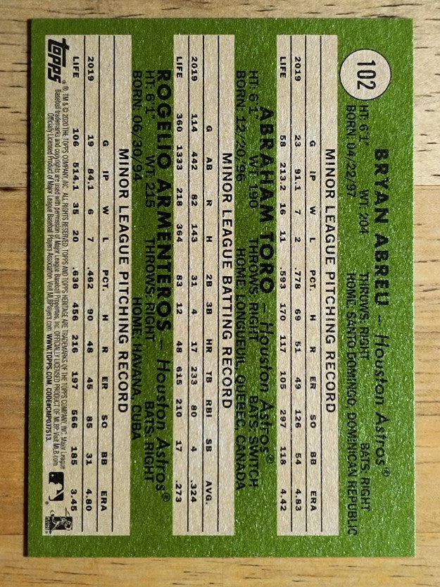 2020 Topps Heritage #102 Bryan Abreu RC/Rogelio Armenteros RC/Abraham Toro RC