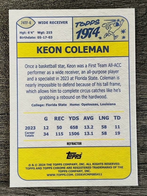 2024 Topps Chrome '74 Topps Refactors #74TF6 Keon Coleman