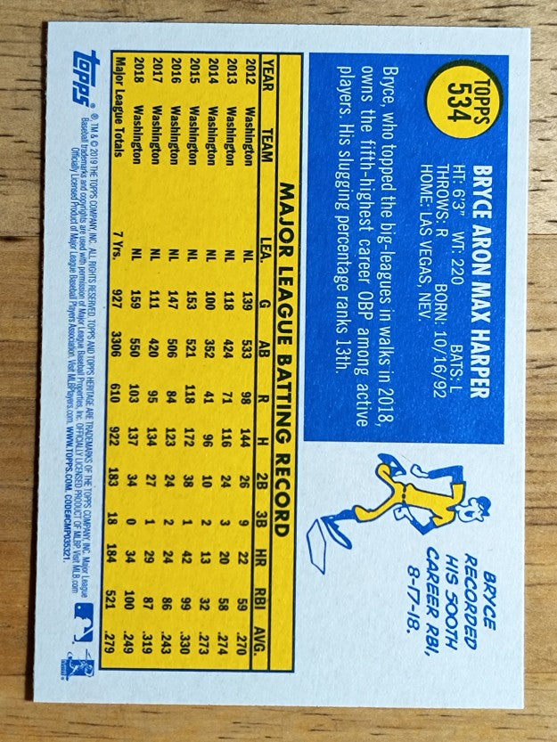 2019 Topps Heritage #534 Bryce Harper