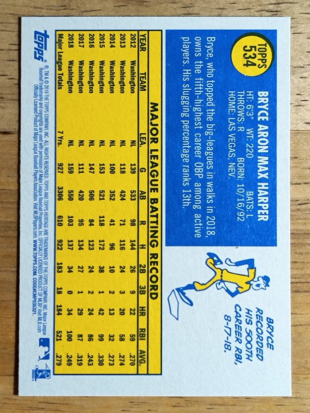 2019 Topps Heritage #534 Bryce Harper