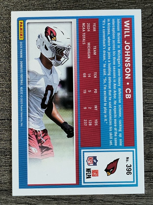 2025 Donruss Press Proof Purple #396 Will Johnson RR