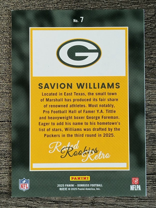 2025 Donruss Rated Rookies Retro #7 Savion Williams
